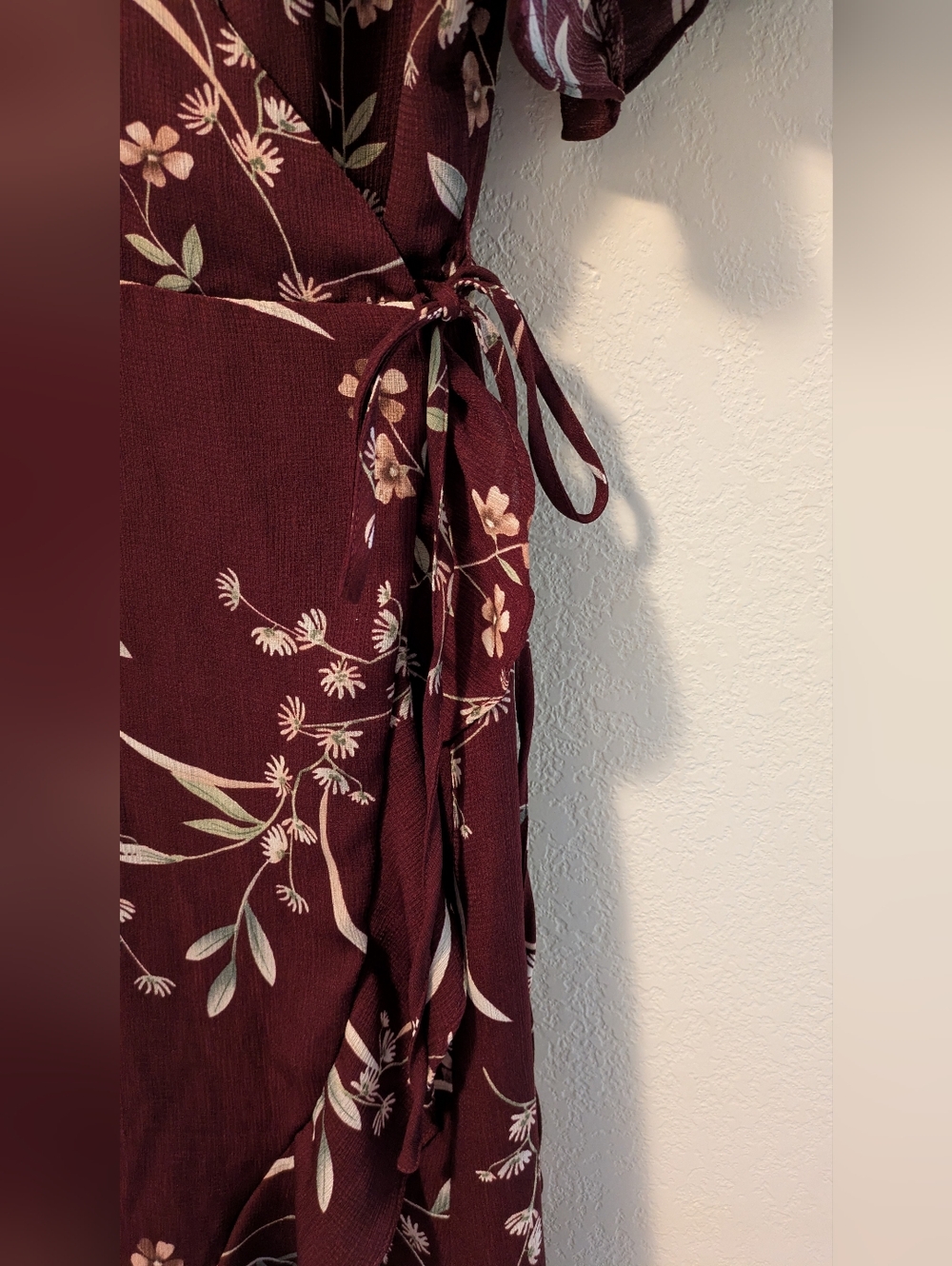 Lulu's Wild Winds Burgundy Floral Print High-Low Wrap  Dress - Picture 11 of 11